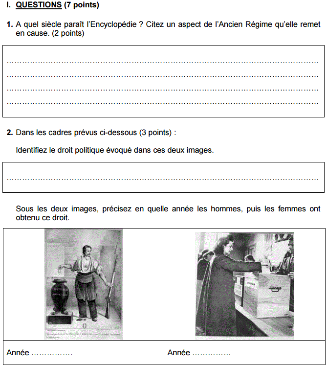 Sujet d'histoire gographie du Brevet 2015 : image 1